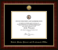 US Patent and Trademark Office Gold Engraved Medallion Certificate Frame in Murano