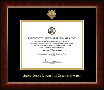 US Patent and Trademark Office certificate frame - Gold Engraved Medallion Certificate Frame in Murano