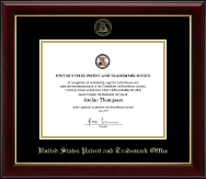 US Patent and Trademark Office Gold Embossed Certificate Frame in Gallery