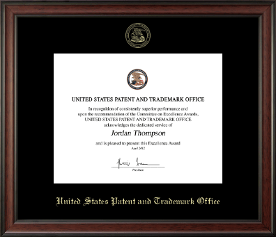 US Patent and Trademark Office certificate frame - Gold Embossed Certificate Frame in Studio