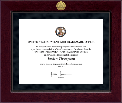 US Patent and Trademark Office certificate frame - Millennium Gold Engraved Certificate Frame in Cordova