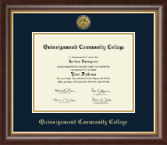 Quinsigamond Community College Gold Engraved Medallion Diploma Frame in Hampshire
