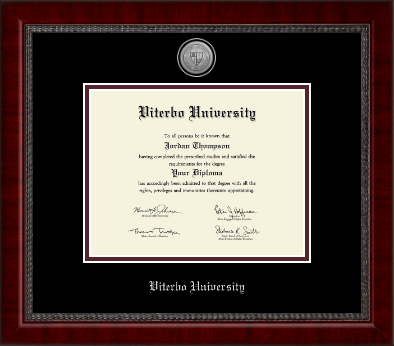 Viterbo University diploma frame - Silver Engraved Medallion Diploma Frame in Sutton