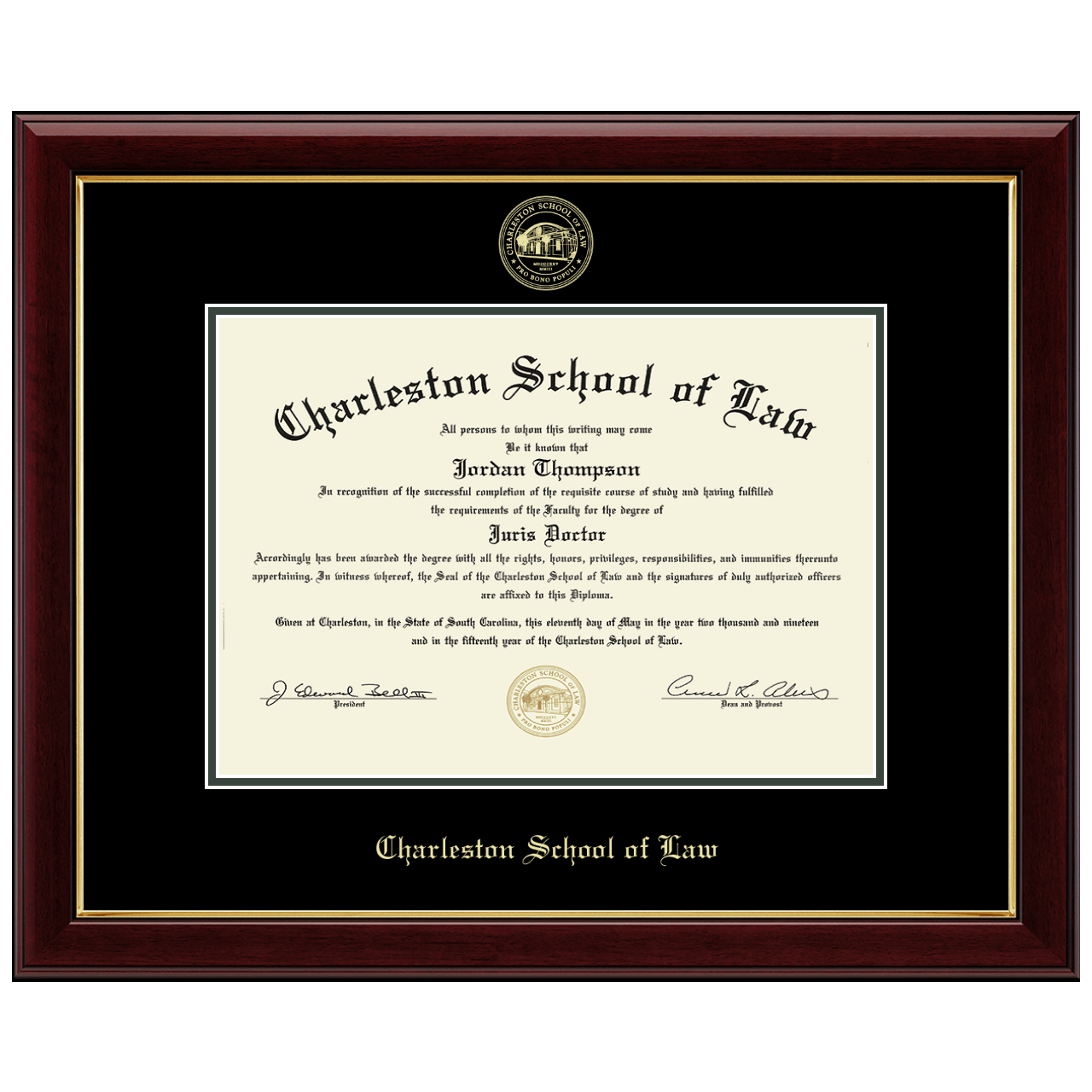 Gold Embossed Diploma Frame in Gallery Charleston School of Law Item