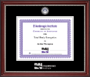 D'Ambrogio Institute certificate frame - Masterpiece Medallion Certificate Frame in Kensington Silver