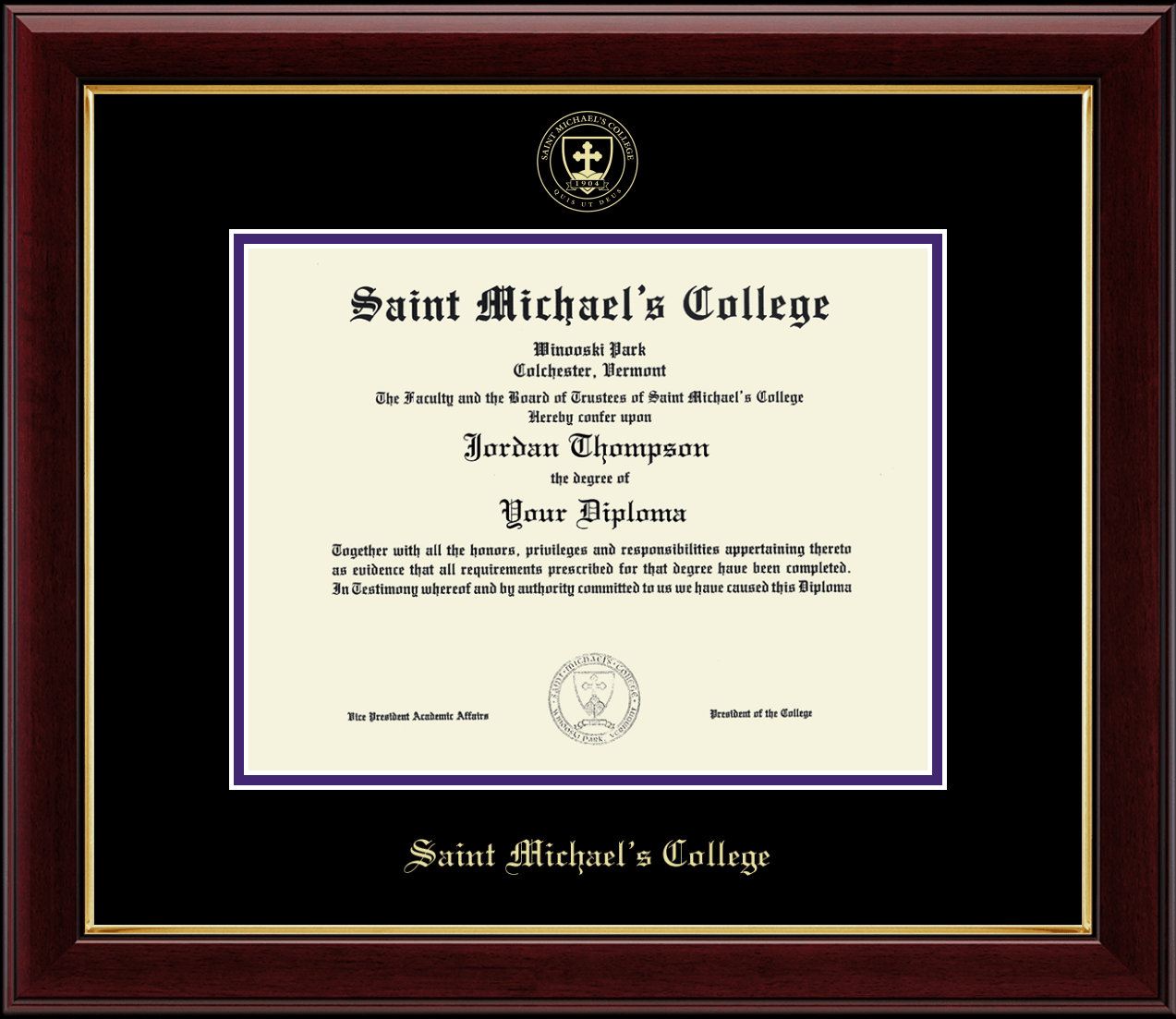 Saint Michael's College Gold Embossed Diploma Frame in Gallery Item
