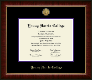 Young Harris College Gold Engraved Medallion Diploma Frame in Murano
