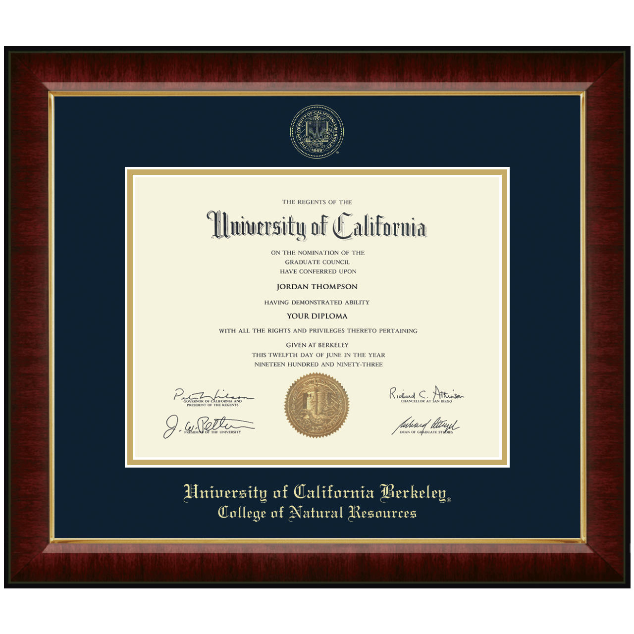 Gold Embossed Diploma Frame in Murano University of California Berkeley