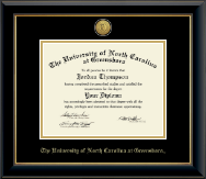 The University of North Carolina Greensboro diploma frame - Gold Engraved Medallion Diploma Frame in Onyx Gold