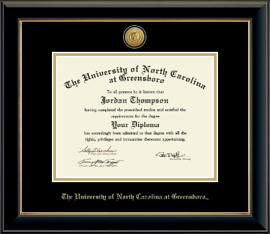 The University of North Carolina Greensboro diploma frame - Gold Engraved Medallion Diploma Frame in Onyx Gold