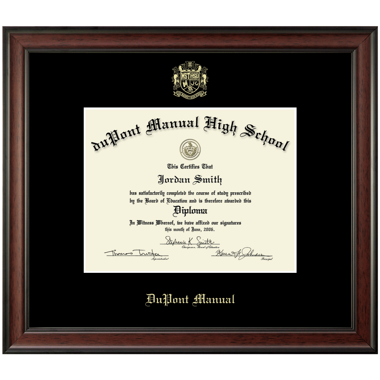 Gold Embossed Diploma Frame in Studio duPont Manual High School in