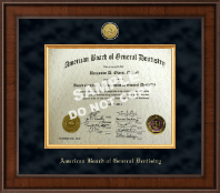 The American Board of General Dentistry certificate frame - Presidential Gold Engraved Certificate Frame in Madison