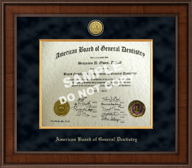 The American Board of General Dentistry certificate frame - Presidential Gold Engraved Certificate Frame in Madison
