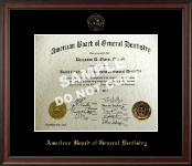 The American Board of General Dentistry Gold Embossed Certificate Frame in Studio