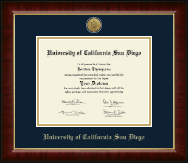 University of California San Diego Gold Engraved Medallion Diploma Frame in Murano