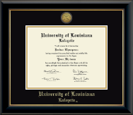 University of Louisiana Lafayette diploma frame - Gold Engraved Medallion Diploma Frame in Onyx Gold