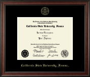 California State University Fresno Gold Embossed Diploma Frame in Studio
