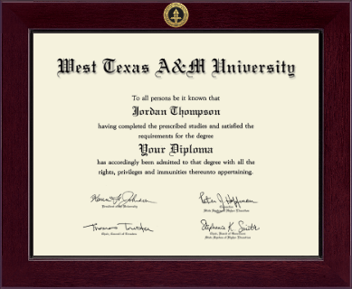 West Texas A&M University diploma frame - Century Gold Engraved Diploma Frame in Cordova