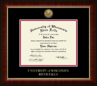 University of Wisconsin River Falls Gold Engraved Medallion Diploma Frame in Murano