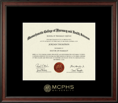 Massachusetts College of Pharmacy & Health Sciences diploma frame - MCPHS Gold Embossed Diploma Frame in Studio