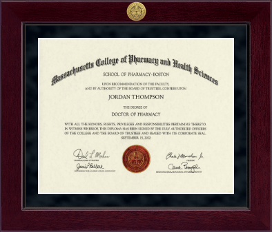 Massachusetts College of Pharmacy & Health Sciences diploma frame - Millennium Gold Engraved Diploma Frame in Cordova