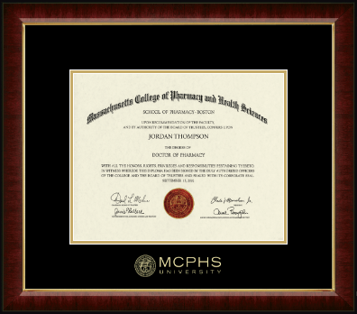 Massachusetts College of Pharmacy & Health Sciences diploma frame - MCPHS Gold Embossed Diploma Frame in Murano