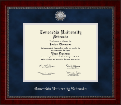 Concordia University in Nebraska diploma frame - Silver Engraved Medallion Diploma Frame in Sutton