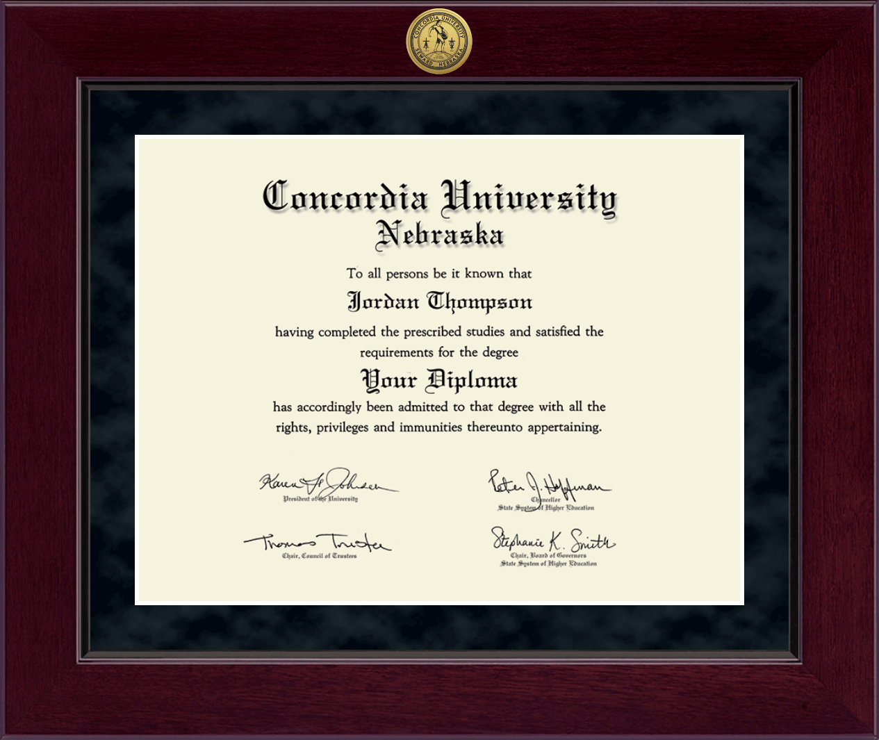 Concordia University in Nebraska Millennium Gold Engraved Diploma Frame
