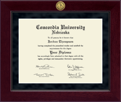 Concordia University in Nebraska diploma frame - Millennium Gold Engraved Diploma Frame in Cordova