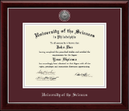 University of the Sciences in Philadelphia Silver Engraved Medallion Diploma Frame in Gallery Silver