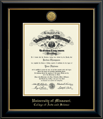 University of Missouri Columbia diploma frame - Gold Engraved Medallion Diploma Frame in Onyx Gold