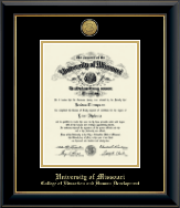 University of Missouri Columbia diploma frame - Gold Engraved Medallion Diploma Frame in Onyx Gold