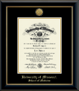 University of Missouri Columbia Gold Engraved Medallion Diploma Frame in Onyx Gold