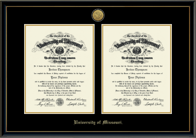 University of Missouri Columbia diploma frame - Gold Engraved Double Diploma Frame in Onexa Gold