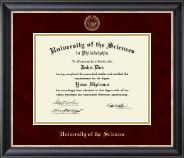 University of the Sciences in Philadelphia Gold Embossed Diploma Frame in Noir