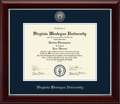 Virginia Wesleyan University diploma frame - Silver Engraved Medallion Diploma Frame in Gallery Silver