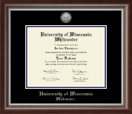 University of Wisconsin Whitewater Silver Engraved Medallion Diploma Frame in Devonshire