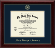 Moody Bible Institute Gold Embossed Diploma Frame in Gallery