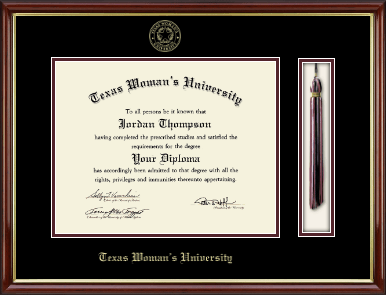 Texas Woman's University diploma frame - Tassel & Cord Diploma Frame in Southport Gold