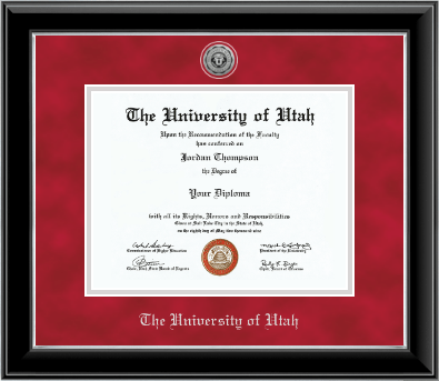 The University of Utah diploma frame - Silver Engraved Medallion Diploma Frame in Onyx Silver