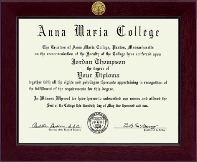 Anna Maria College diploma frame - Century Gold Engraved Diploma Frame in Cordova