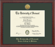 The University of Vermont Gold Engraved Medallion Diploma Frame in Signature
