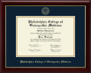 Philadelphia College of Osteopathic Medicine Gold Embossed Diploma Frame in Gallery