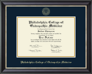 Philadelphia College of Osteopathic Medicine Gold Embossed Diploma Frame in Noir