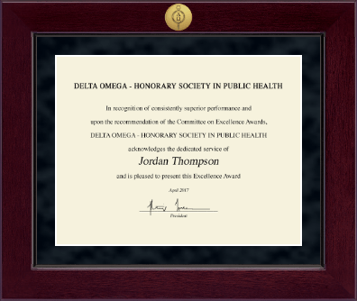 Delta Omega Honorary Society in Public Health certificate frame - Millennium Gold Engraved Certificate Frame in Cordova