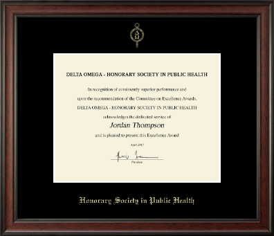 Delta Omega Honorary Society in Public Health certificate frame - Gold Embossed Certificate Frame in Studio
