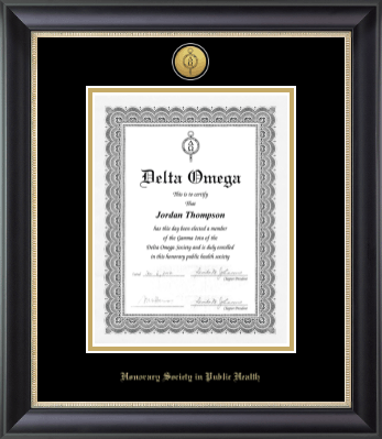 Delta Omega Honorary Society in Public Health certificate frame - Gold Engraved Medallion Certificate Frame in Noir