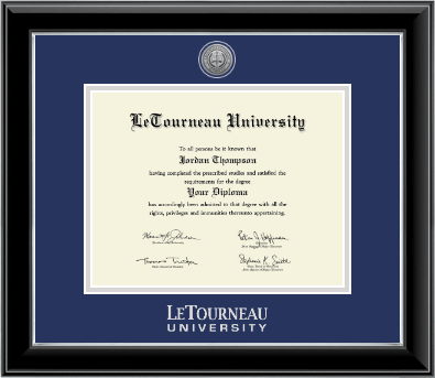 LeTourneau University diploma frame - Silver Engraved Medallion Diploma Frame in Onyx Silver