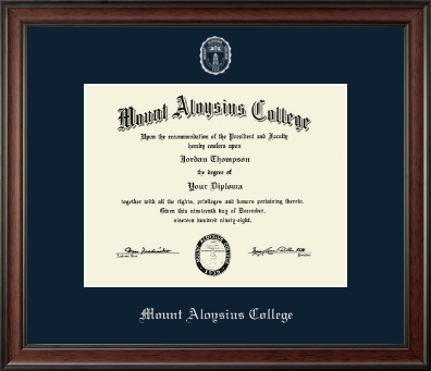 Mount Aloysius College diploma frame - Silver Embossed Diploma Frame in Studio