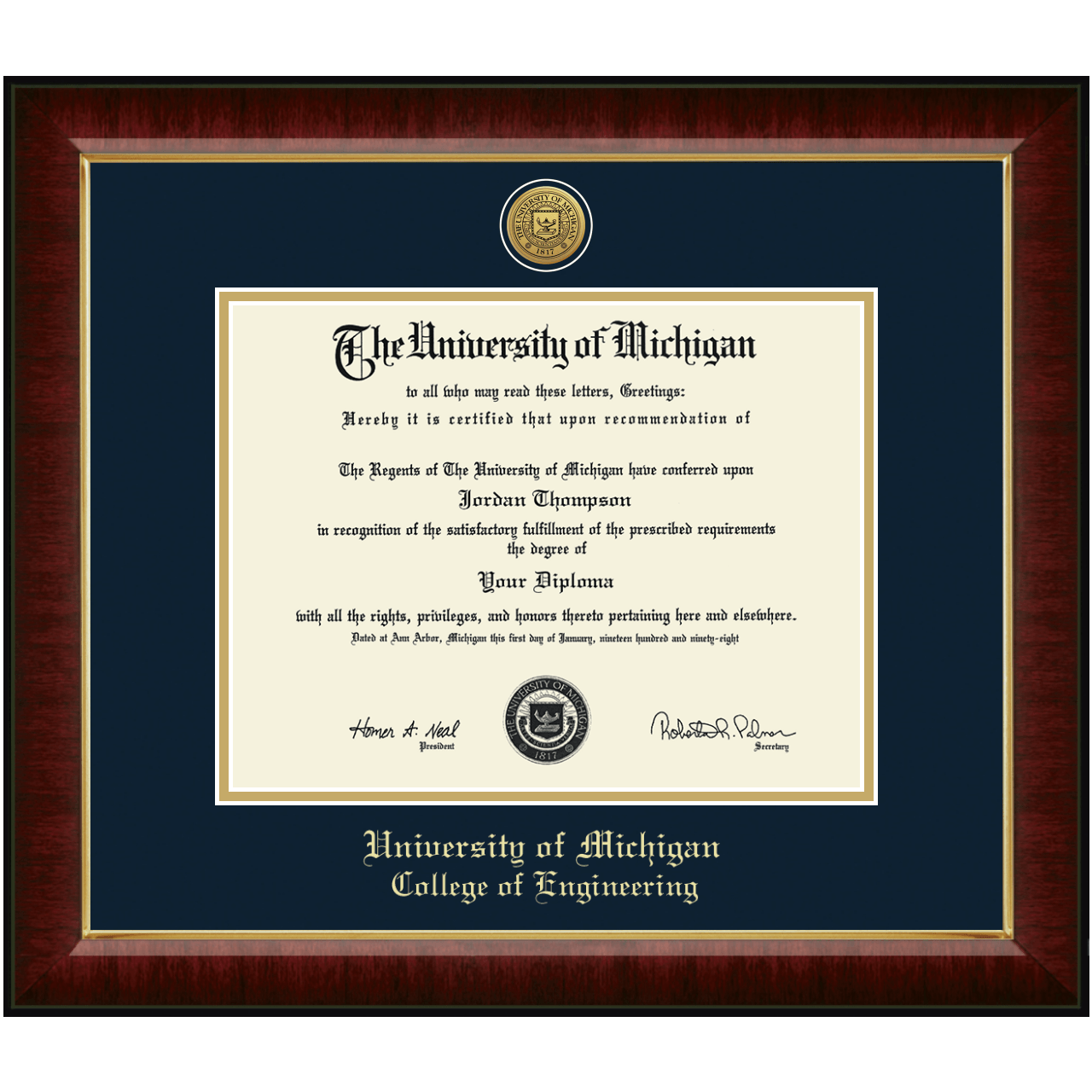 Gold Engraved Medallion Diploma Frame in Murano University of Michigan